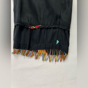 Paradiso Rayon Black with Tropical Print Beaded Hem Cropped Pants